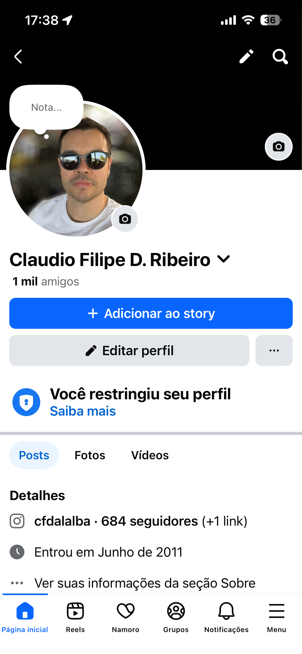 Tela do Facebook